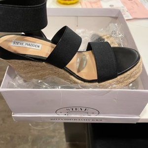 Steve Madden 9M Shimmy Black Wedge Heeled Sandals